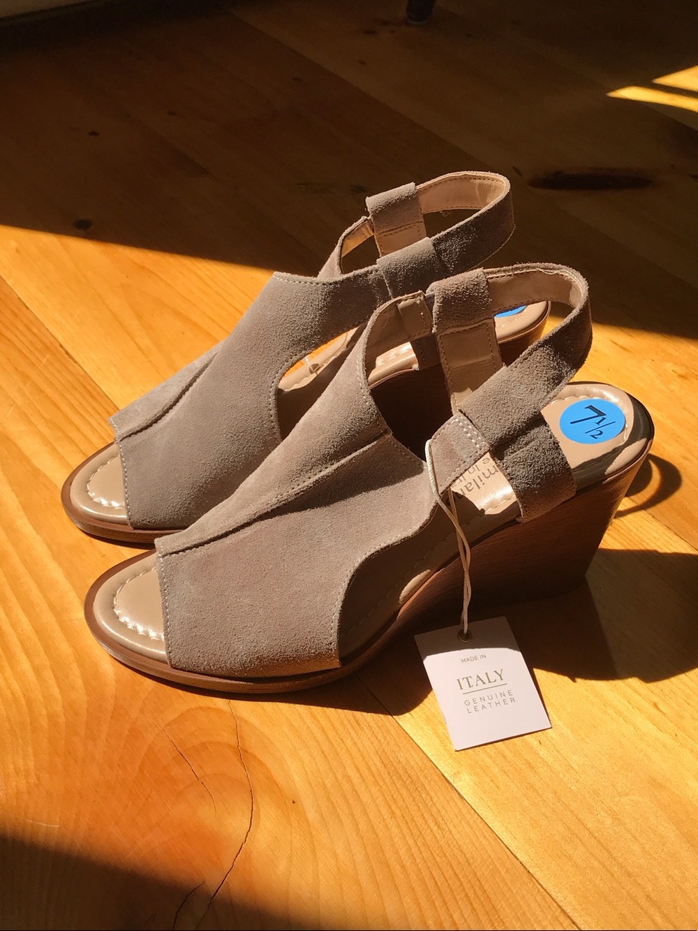 Women's Suede Wedge Sandals in Taupe - Comfortable Slingback